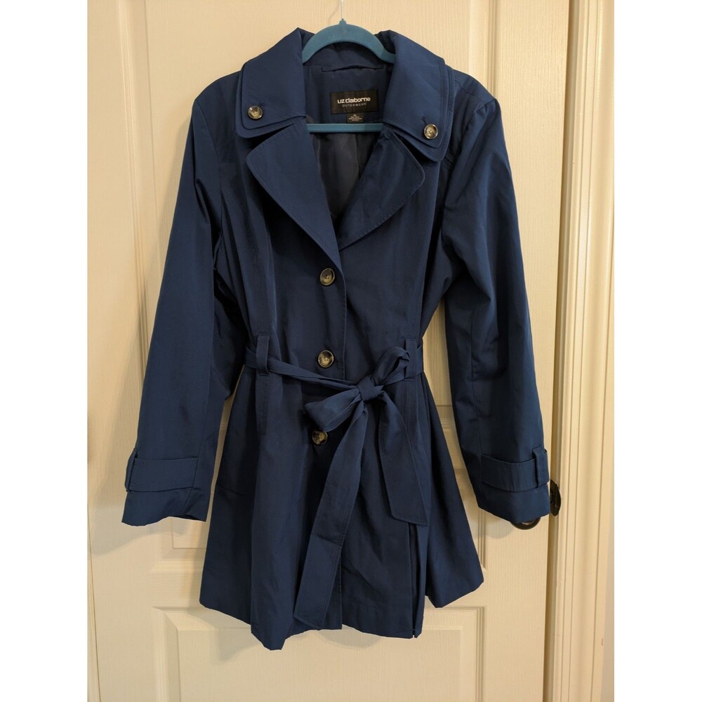 Liz claiborne Outerwear Water Resistant Navy Belted Trench Coat Women's XL